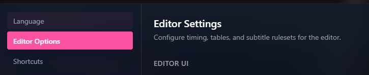 editor options - settings panel in Sublandia Editor