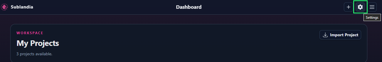 Opening dashboard settings for subtitle ruleset configuration in Sublandia Editor