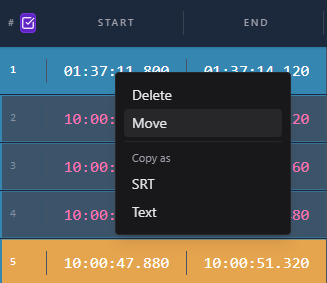Move command selected from subtitle context menu in Sublandia Editor