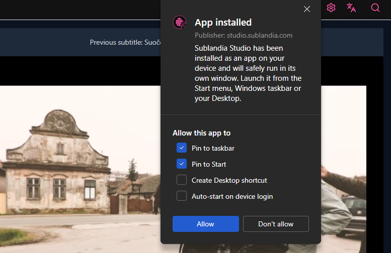 Installing Sublandia Editor as a Progressive Web App on desktop for offline subtitle editing