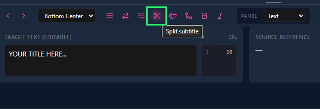 Split Subtitle button above text editor in Sublandia Editor